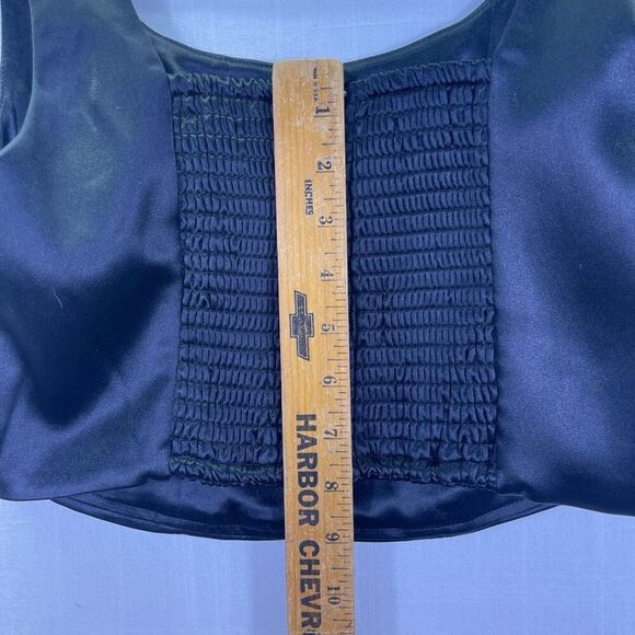House of Harlow Black Smocked Back Bustier Corset Style Satin Crop Tank Medium - Picture 5 of 7